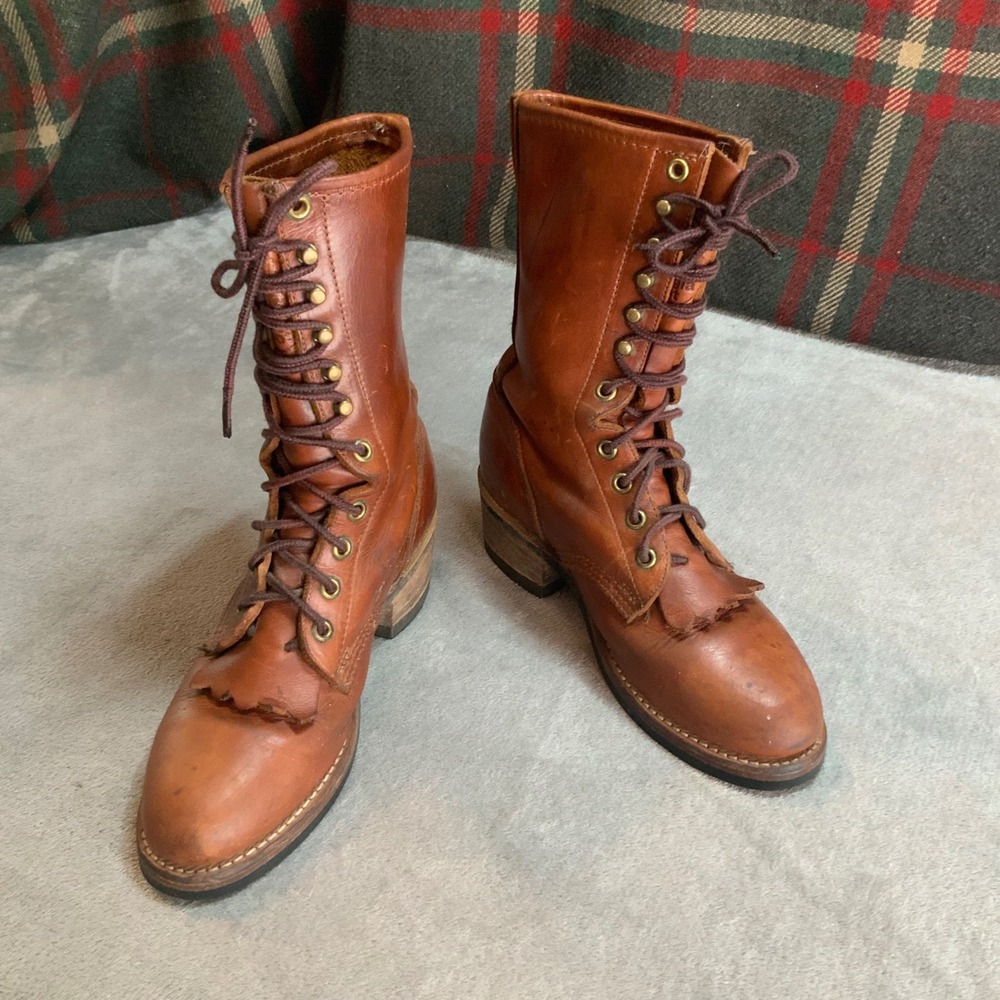 Georgia Boot Womens Packer Lace Up Leather Boots Tan Made in USA G3140 Size 6.5